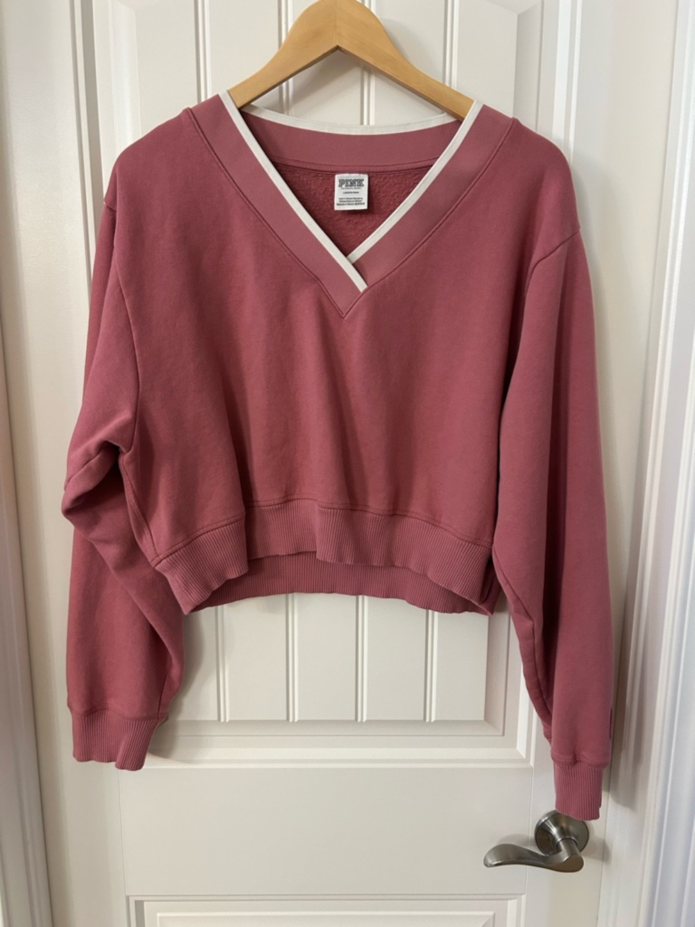 PINK Dusty Rose V-Neck Cropped Sweatshirt